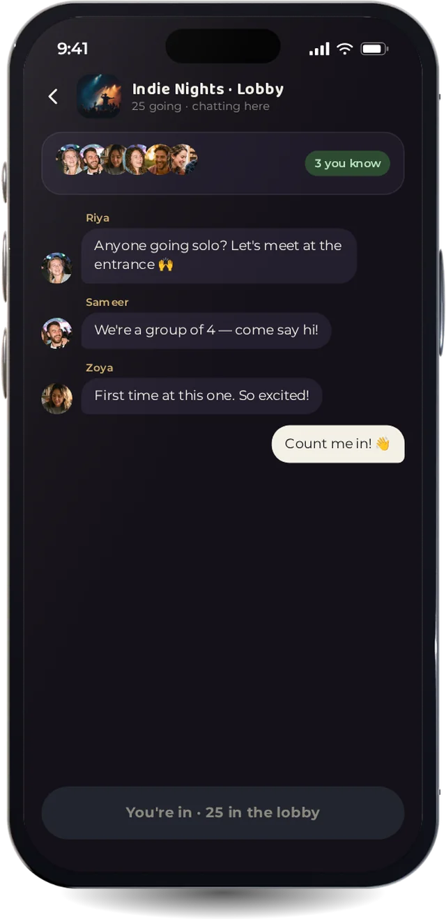 An event lobby where people who are going chat before the show